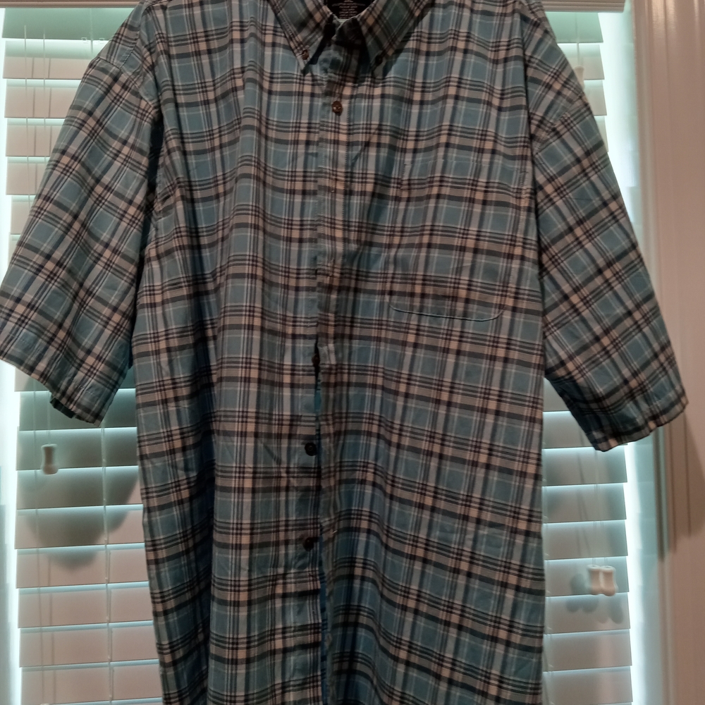 Blue Casual Button Down Shirt with Plaid Pattern